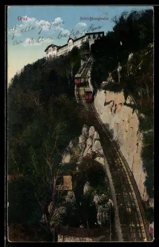 AK Graz, Schlossbergbahn mit Stationsgebäude
