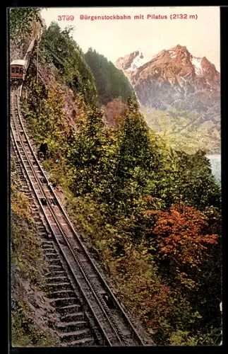 AK Bürgenstockbahn mit Pilatus, Bergbahn