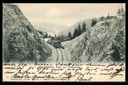 AK Drängethal, Brockenbahn mit Tal-Panorama