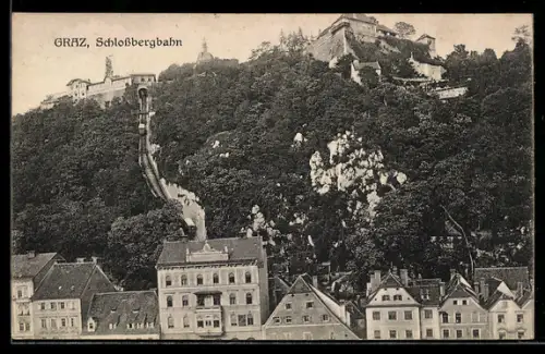 AK Graz, Schlossbergbahn mit Franz-Josefsquai
