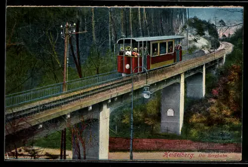 AK Heidelberg, Bergbahn, Viadukt bei Molkenkur