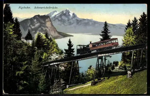 AK Rigibahn auf der Schnurtobelbrücke mit Blick nach Pilatus