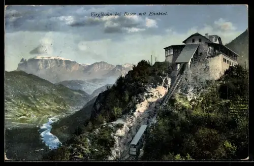 AK Bozen, Virglbahn mit Eisacktal und Bergstation