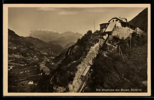 AK Bozen /Südtirol, Virglbahn mit Station und Teilansicht