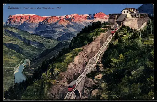 AK Bozen, Virglbahn mit Blick zu den Dolomiten