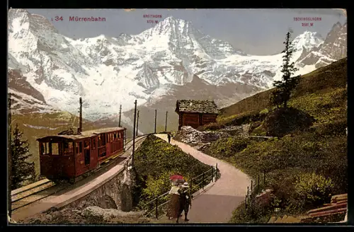 AK Mürrenbahn, Motiv mit Breithorn und Tschingelhorn