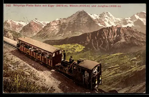 AK Eiger, Schynige-Platte-Bahn mit Jungfrau und Schreckhorn, Bergbahn