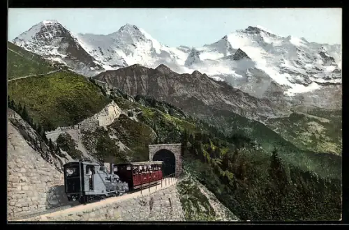 AK Schynige-Platte-Bergbahn mit Eiger und Mönch