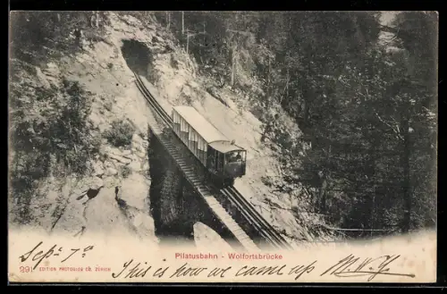 AK Pilatusbahn auf der Wolfortsbrücke, Bergbahn