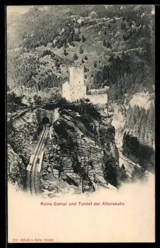 AK Sils im Domleschg, Ruine Campi und der Tunnel der Albulabahn