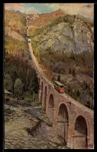 Künstler-AK Rudolf Alfred Höger: Mendel, La Funicolare della Mendola