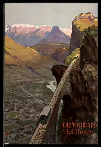Künstler-AK Bozen, Virglbahn bei Bozen