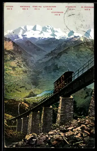 AK Niesenbahn, Bergbahn vor der Berggruppe Nesthorn, Geschinenhorn, Doldenhorn