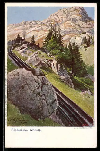 Künstler-AK Pilatusbahn /Mattalp, Gleise der Pilatusbahn