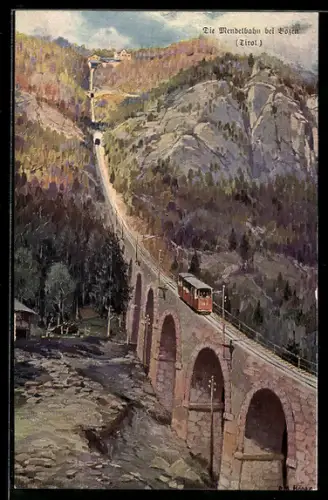 Künstler-AK Mendelbahn bei Bozen