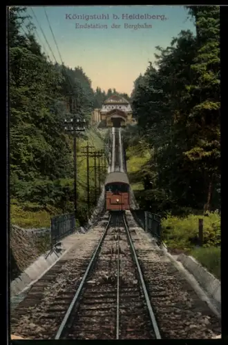 AK Königsstuhl bei Heidelberg, Bergbahn mit Endstation, Königstuhl-Restaurant Ph. Mayer