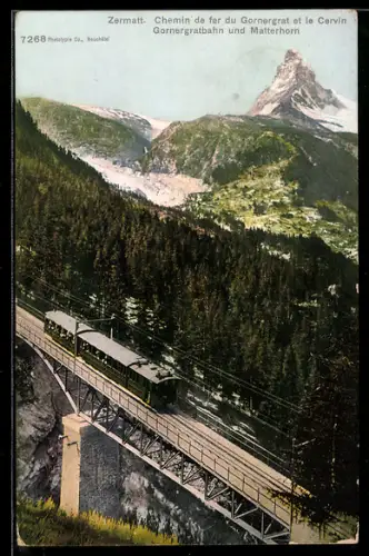 AK Zermatt, Gornergratbahn, Bergbahn mit Blick zum Matterhorn
