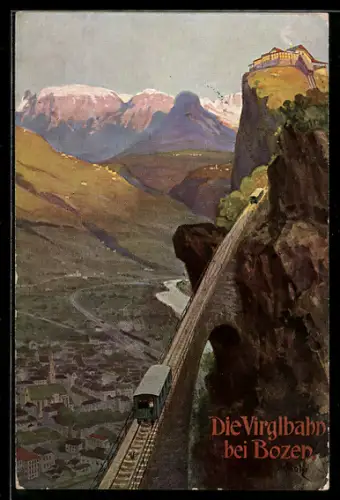 Künstler-AK Bozen, Virglbahn bei Bozen