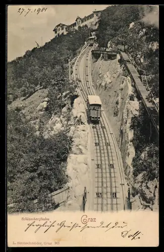 AK Graz, Schlossbergbahn von unten gesehen