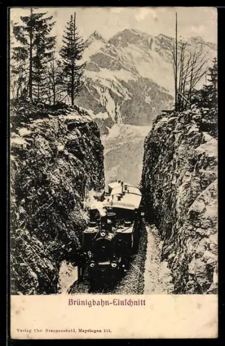 AK Brünigbahn, Bergbahn am Einschnitt
