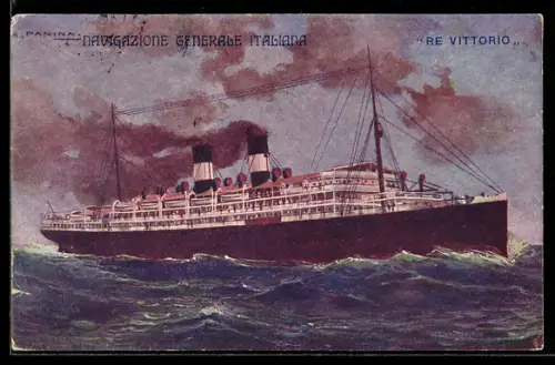 AK Passagierschiff Re Vittorio der Navigazione Generale Italiana in bewegter See