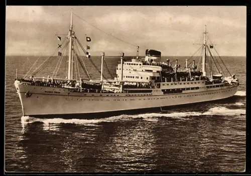AK Passagierschiff M.N. Marco Polo der Società di Navigazione Genova hohe Fahrt laufend