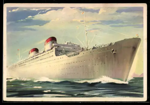 AK Passagierschiff Conte Grande der Società di Navigazione Genova bei voller Fahrt vor der Küste