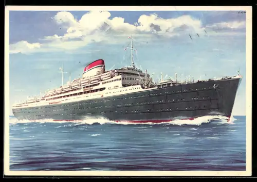 Künstler-AK Passagierschiff M.N. Vulcania der Società di Navigazione Genova in Fahrt