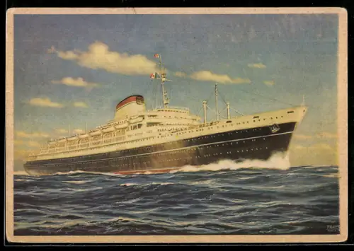 Künstler-AK Passagierschiff Cristoforo Colombo der Società di Navigazione Genova auf hoher See
