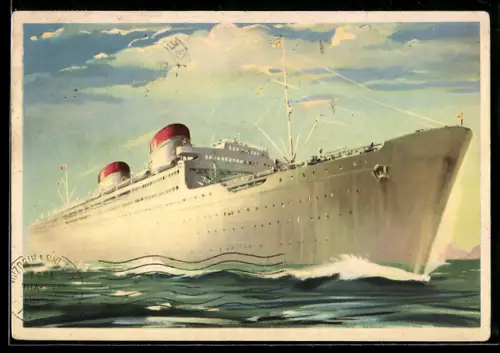 AK Passagierschiff Conte Grande der Società di Navigazione Genova hohe Fahrt laufend
