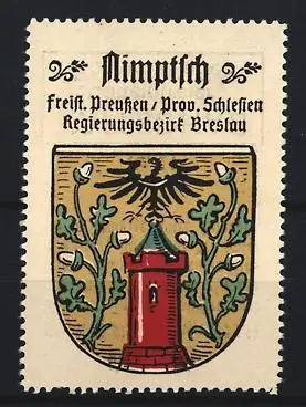 Reklamemarke Nimptsch, Freist. Preussen /Prov. Schlesien, Turm und Adler