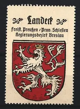 Reklamemarke Landeck, Provinz Schlesien, Regierungsbezirk Breslau, Löwe im Wappen
