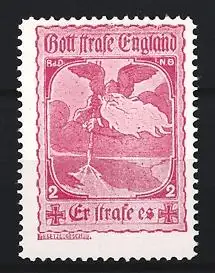 Reklamemarke Propagandamarke Gott strafe England, Engel mit Schwert