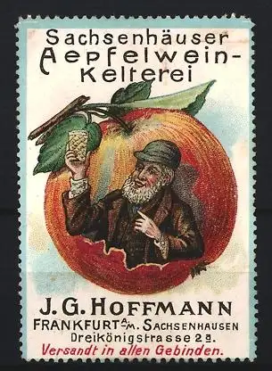 Reklamemarke Frankfurt a. M., Sachsenhäuser Apfelweinkelterei, J. G. Hoffmann, Dreikönigstrasse 2a