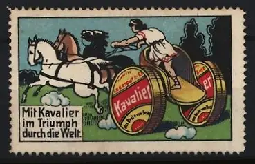 Reklamemarke Kavalier Lederputz, Pferde-Wagen mit Kavalier-Dosen