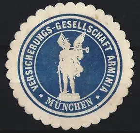 Reklamemarke München, Versicherungsgesellschaft Arminia, geflügelte Figur mit Helm