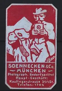 Reklamemarke München, Soennecken & Co., Fotograf. Bedarsartikel, Kaufingerstr. 31