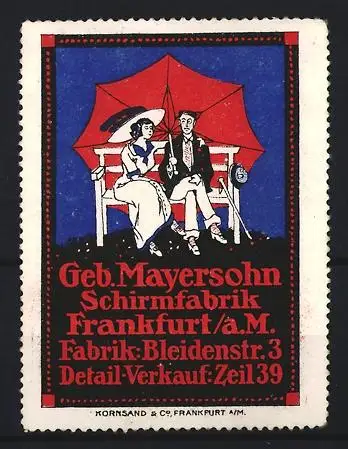 Reklamemarke Frankfurt a.M., Geb. Mayersohn Schirmfabrik, Bleidenstrasse 3