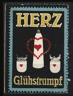 Reklamemarke Herz, Glühstrumpf-Lampen, Herzmotiv