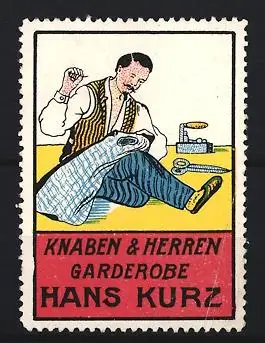 Reklamemarke Hans Kurz, Knaben & Herren Garderobe, Schneider bei der Arbeit