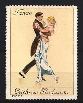 Reklamemarke Leichner Parfums, Tanzpaar im Tango