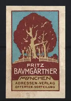 Reklamemarke München, Fritz Baumgärtner, Adressen-Verlag
