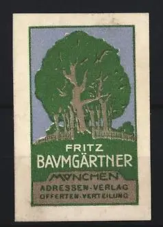 Reklamemarke München, Fritz Baumgärtner, Adressen-Verlag
