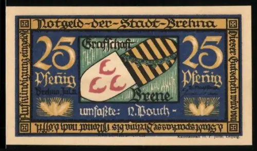 Notgeld Brehna 1921, 25 Pfennig, Wappen und Ortsansicht