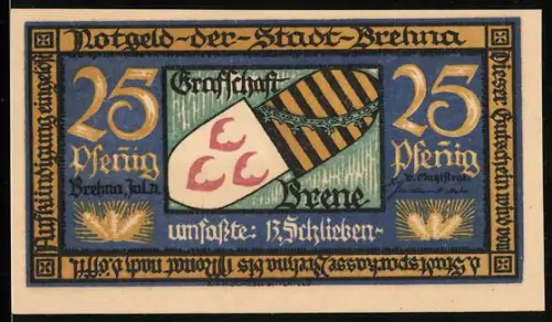 Notgeld Brehna 1921, 25 Pfennig, Wappen und Ortsansicht