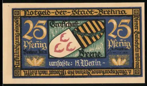 Notgeld Brehna 1921, 25 Pfennig, Wappen und Landschaftsansicht