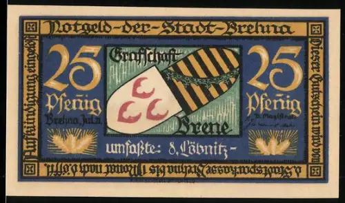 Notgeld Brehna 1921, 25 Pfennig, Wappen und Landschaftspanorama