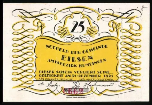 Notgeld Bilsen /Hemdingen 1921, 25 Pf., Kinder beim Drachensteigenlassen im Feld