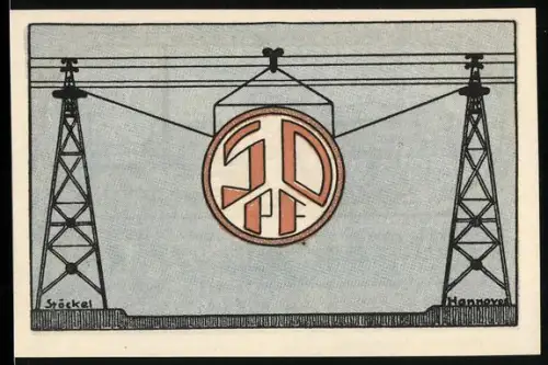 Notgeld Neustadt a. R. 1921, 50 Pfennig, Torfverwertungsanlage und Stromleitungsmast mit Logo