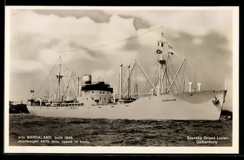 AK Schwedisches Frachtschiff M.S. Bardaland von 1936 der Svenska Orient Linien, Handelsschiff